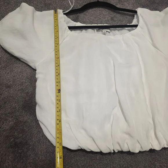 Moon River Anthropologie White Puff Sleeve Blouse Cropped Lined Xs - Picture 4 of 7